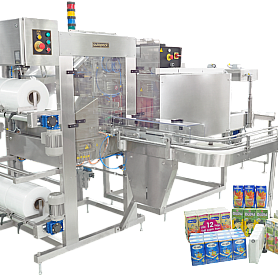 Máy đóng lốc màng co cho sữa hộp giấy